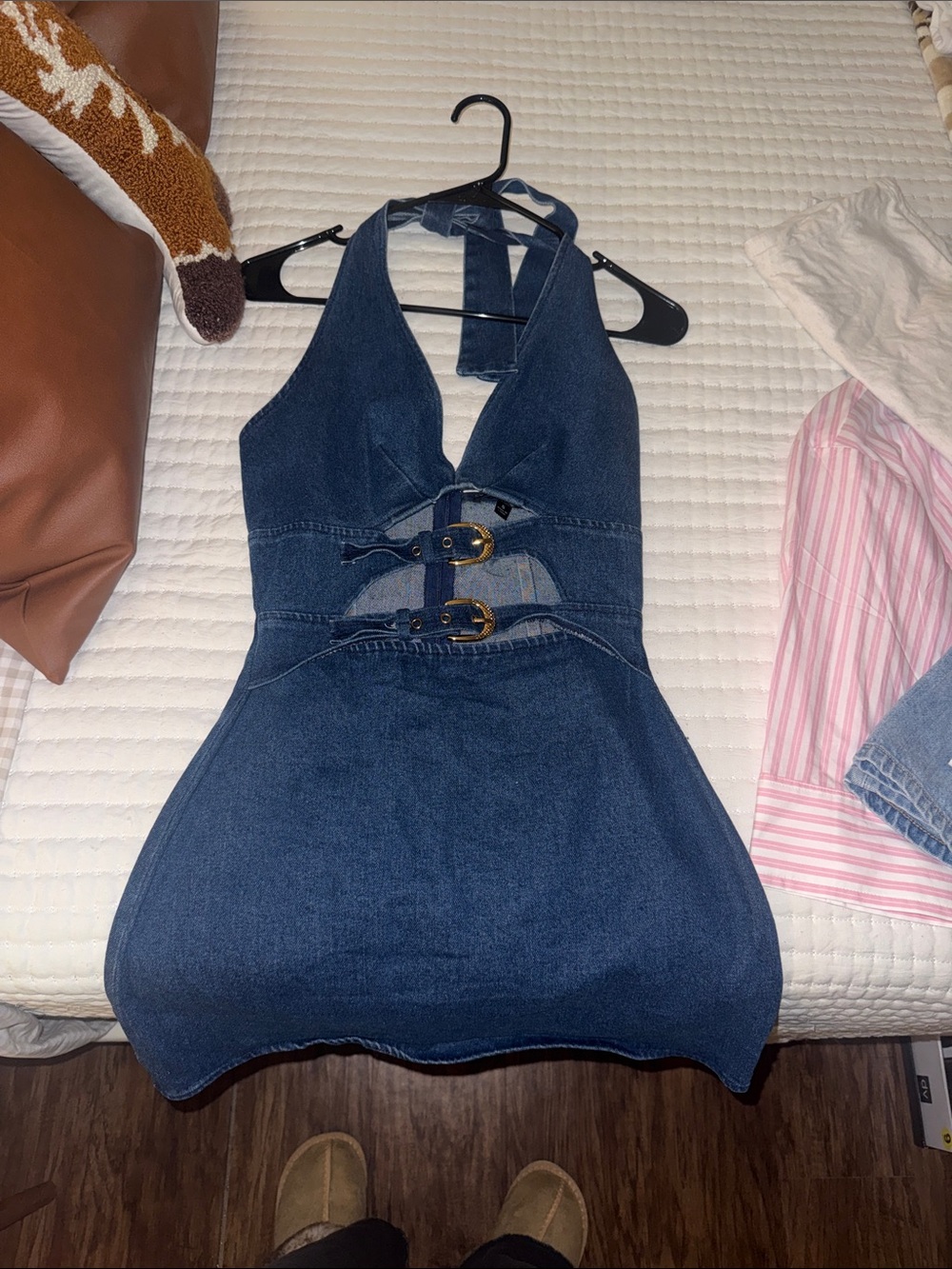 Blue Blush Dark Blue Denim Halter Mini Dress with Buckle Details WORN ONCE!